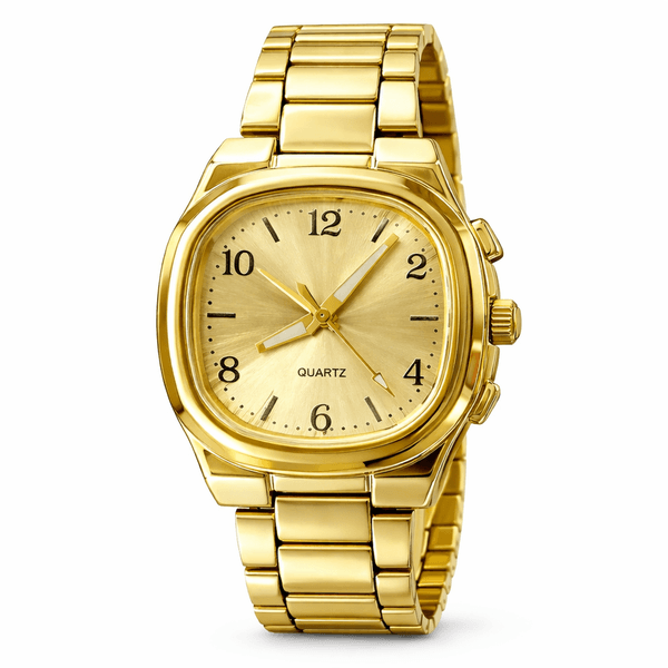 Relógio Quartz Quadrado Dourado AD 