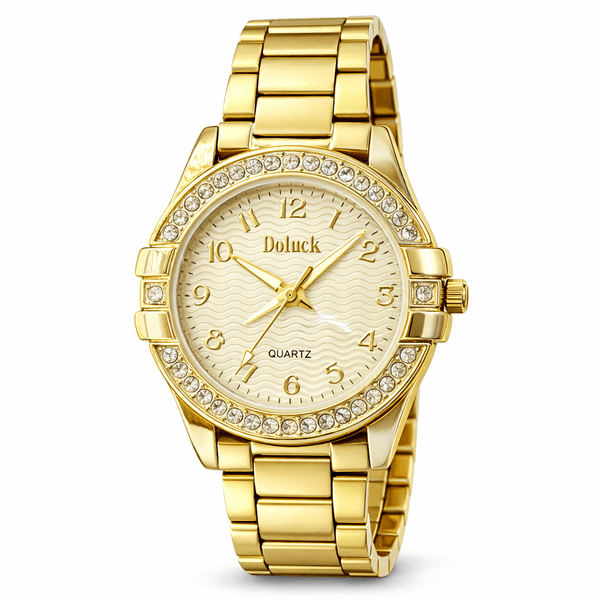Relógio Doluck Redondo Cravejado Aço Dourado