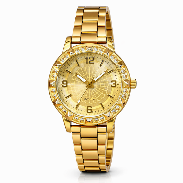 Relógio Quartz Rebite Aço Dourado