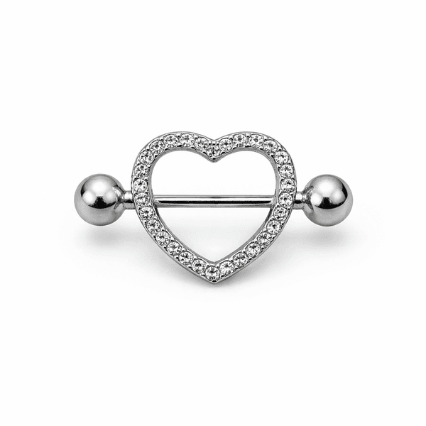 Piercing Mamilo Coração Vazado Cravejado Aço Inoxidável