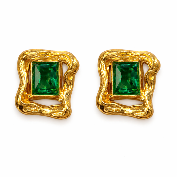 Brinco Geométrico Verde Banhado a Ouro 18K