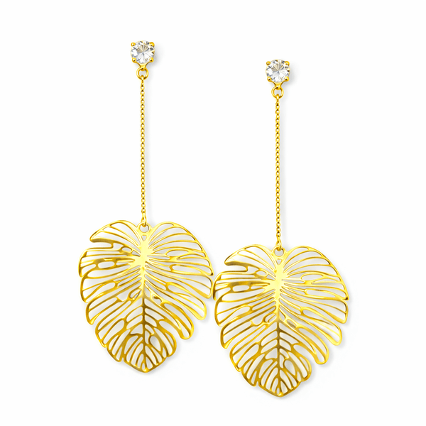 Brinco Folha Fio Ponto de Luz Banhado a Ouro 18k