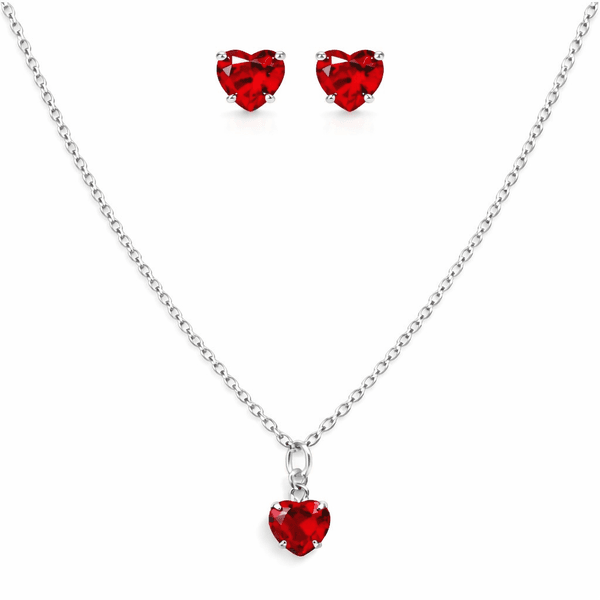 Conjunto Coração Vermelho Zircônia Banhado a Ouro 18K