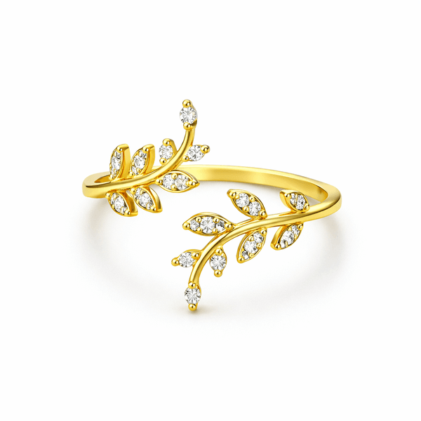 Anel Ramo Duplo Regulável Cristal Cravejado Banhado a Ouro 18K