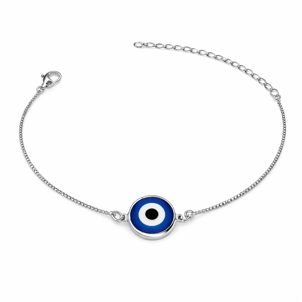 Pulseira Olho Grego Azul Escuro Meio Veneziana Banhado A Prata 925.