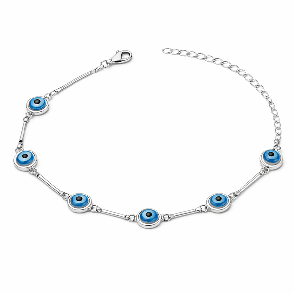 Pulseira Olho Grego Redondo Branco Azul Claro Palito Banhado A 925