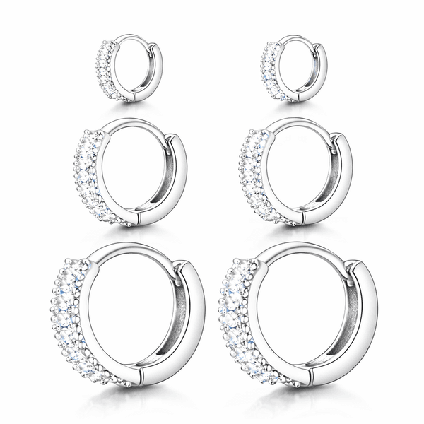 Brinco Trio Argola Click Cravejada Banhado a Prata 925