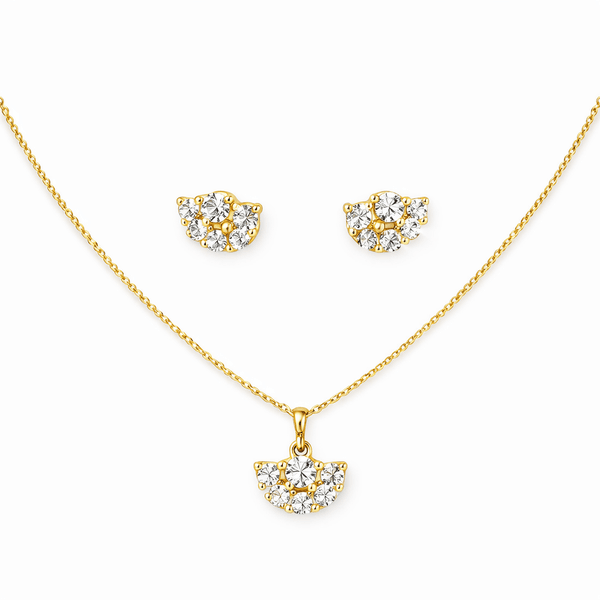 Conjunto Leque Strass Veneziana Banhado a Ouro 18K