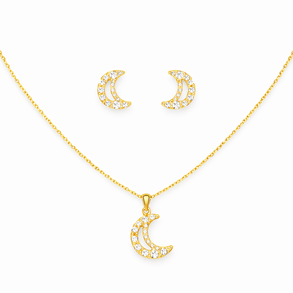 Conjunto Meia Lua Veneziana Strass Banhado a Ouro 18K