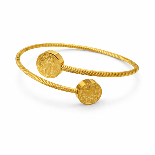 Pulseira Bracelete Regulável São Bento Aço Dourado.