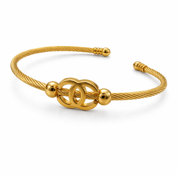Pulseira Bracelete Regulável Chanel Aço Dourado.