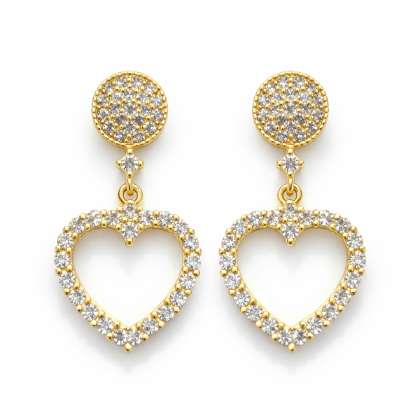 Brinco Coraçã0 Vazado Matrix Cravejado Hipoalergênico Banhado a Ouro 18K