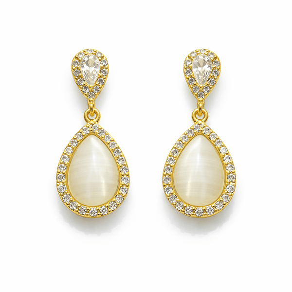 Brinco Gota Perolado Cravejado Hipoalergênico Banhado a Ouro 18K