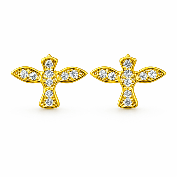 Brinco E Santo Mini Cristal Cravejado Banhado a Ouro 18K