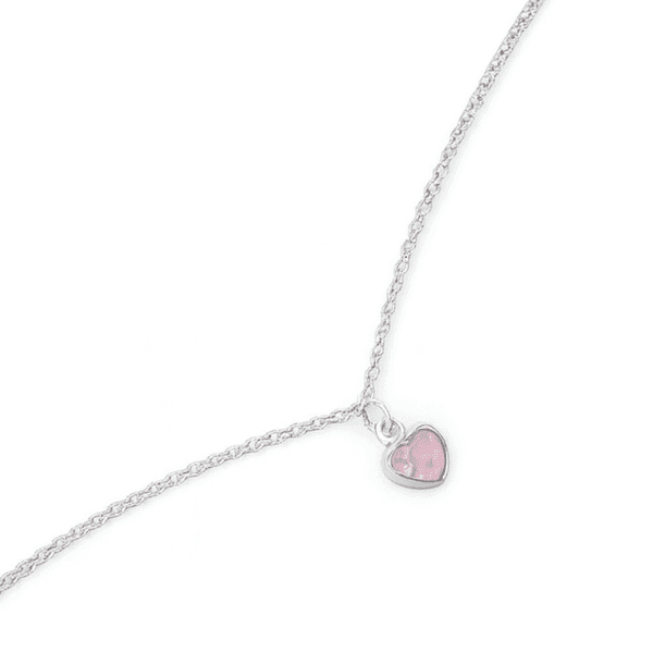 Tornozeleira Elo Português Coração Rosa Banhado A Prata 925