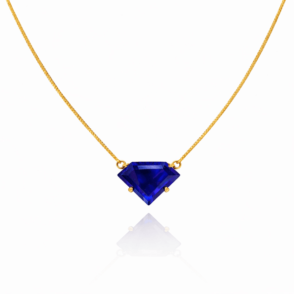 Colar Diamante Azul Royal Banhado A Ouro 18K