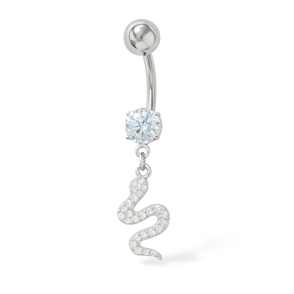 Piercing Umbigo Zircônia Pingente Cobra Cravejado Aço Inoxidável