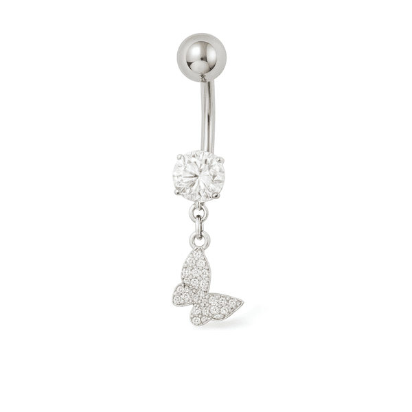 Piercing Umbigo Zircônia Pingente Borboleta Cravejado Aço Inoxidável