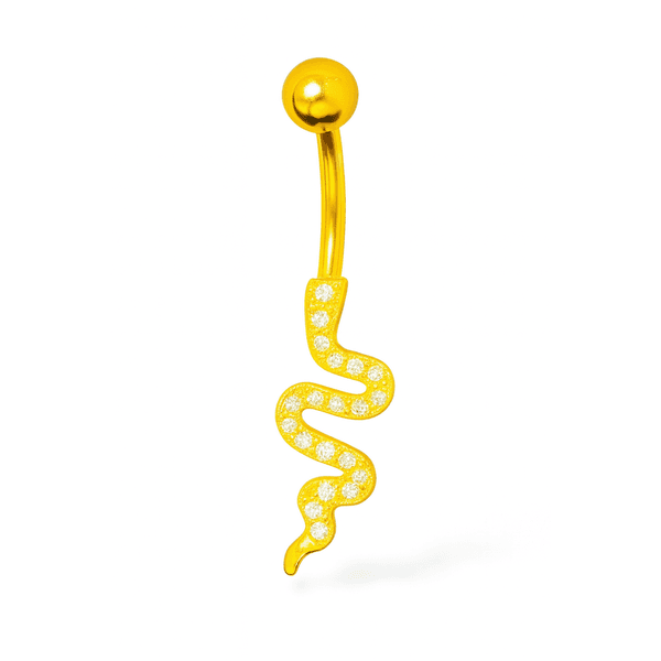 Piercing Umbigo Zircônia Pingente Cobra Cravejado Aço Dourado