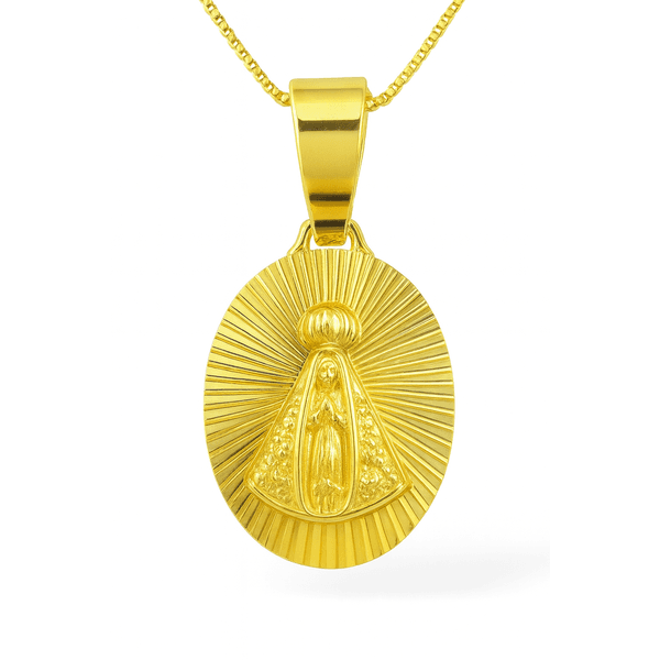Pingente Nossa Senhora Nimbus Oval Banhado A Ouro 18K