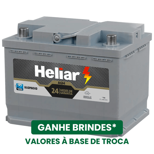 Heliar AGM 60AH + Brindes | Garantia 24 Meses | Com Base de Troca