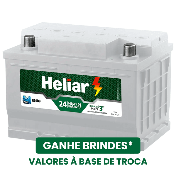 Bateria Heliar 60AH + Brindes | Garantia 24 Meses | Com Base de Troca (São Paulo)