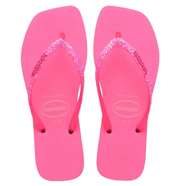 Chinelo Havaianas Slim Square Glitter Neon - BEGE PALHA/ROSA NEON