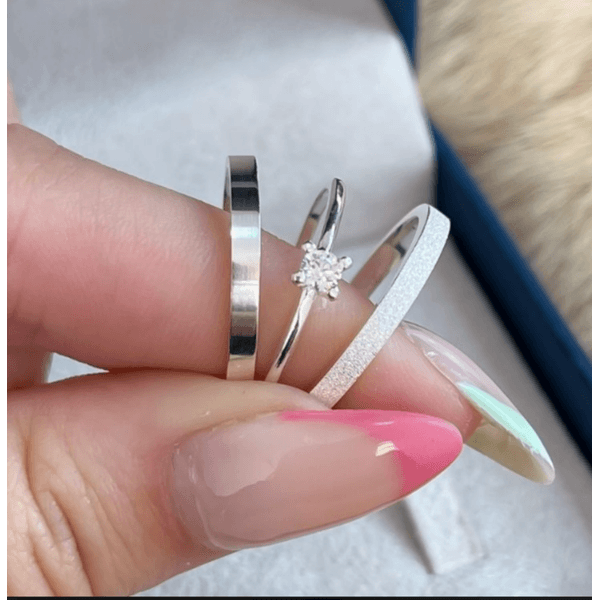 Par De Alianças Em Prata 950 + Anel Solitáro 