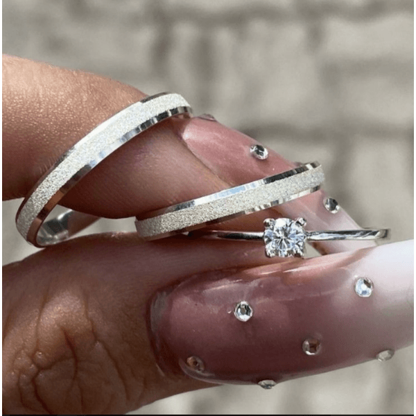 Par De Alianças Em Prata 950 + Anel Solitáro