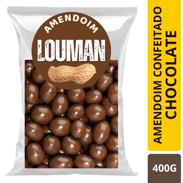 Amendoim Chocolate Confeitado Crocante Louman com deliciosa casquinha de açúcar e chocolate 400g