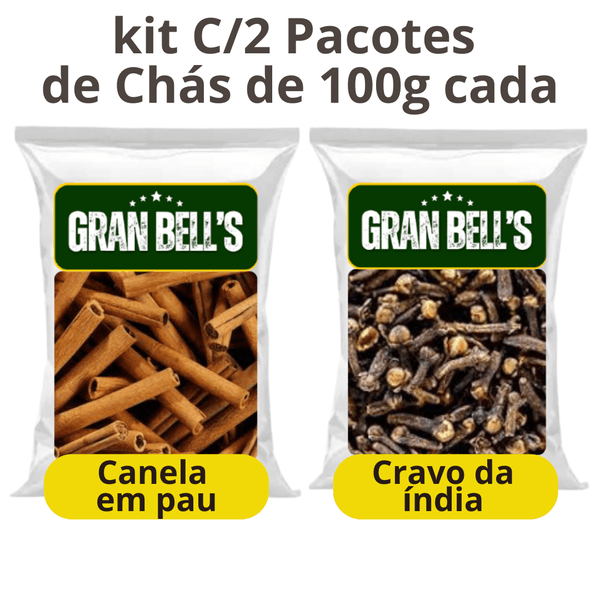 kit C/2 Pacotes de Chás de Canela em pau e Cravo da índia Especiarias de 100g cada GRAN BELL'S
