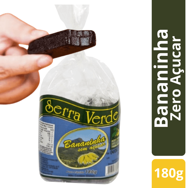 Bananinha Zero Açúcar Pacote com 180g Serra Verde - Doce de Banana Sem Açúcar Bananinha fonte de Energia