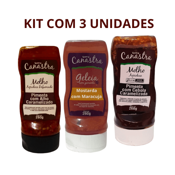 Kit com 3 Unid. de Geléia de Pimenta Uai - Sabores Alho, Cebola e Maracujá com Mostarda - Reserva da Canastra
