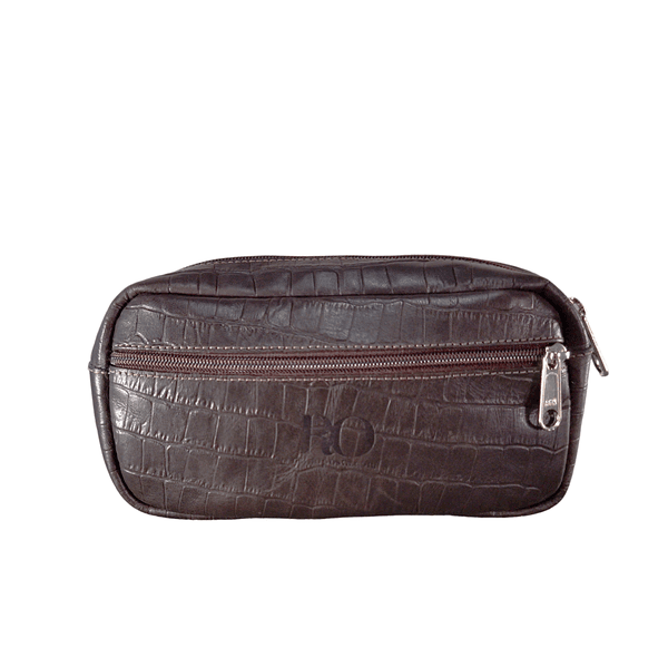 Necessaire Masculina de Couro Croco Marrom