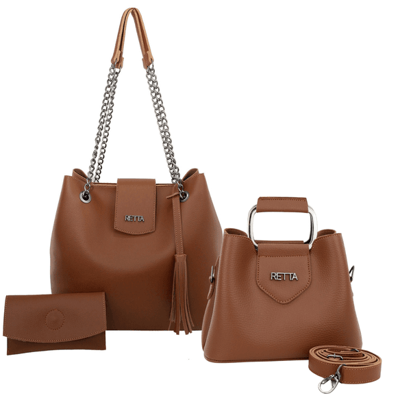 Kit Bolsa Saco Corrente Grande Caramelo + Bolsa Pequena Tiracolo Chloe Caramelo