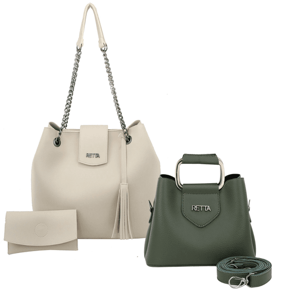Kit Bolsa Saco Corrente Grande Marfim + Bolsa Pequena Tiracolo Chloe Militar