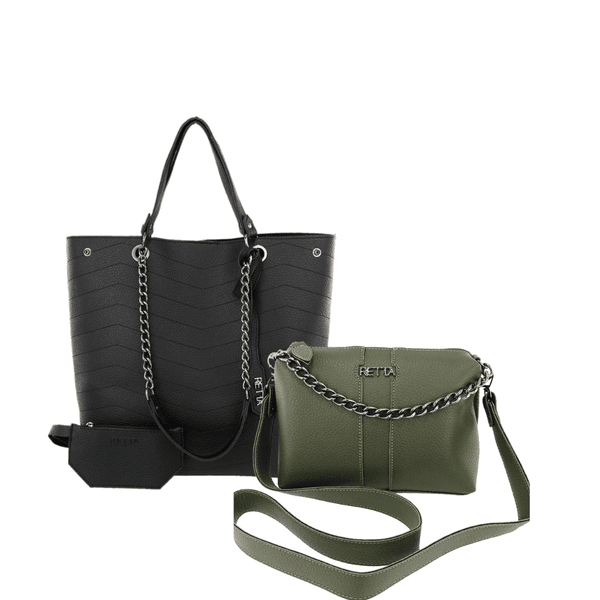 Kit Valentina Grande Preta + Kiarinha pequena Verde Militar