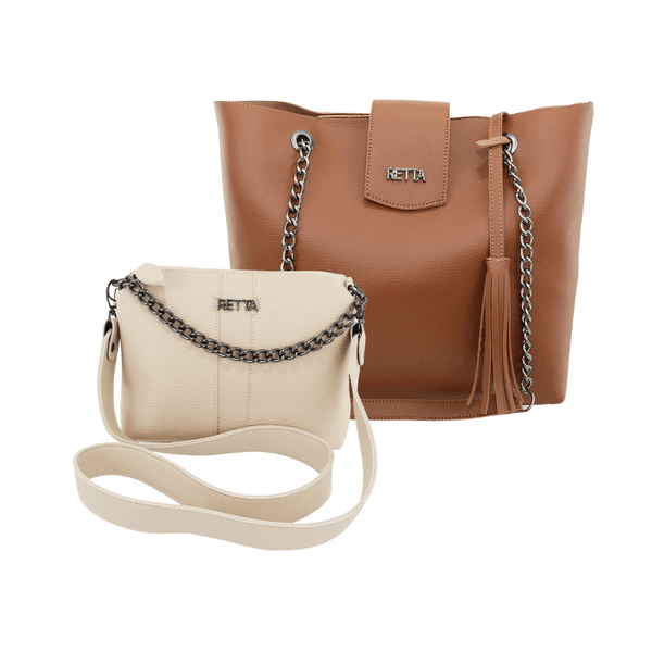 Kit Saco Caramelo + Kiara Marfim