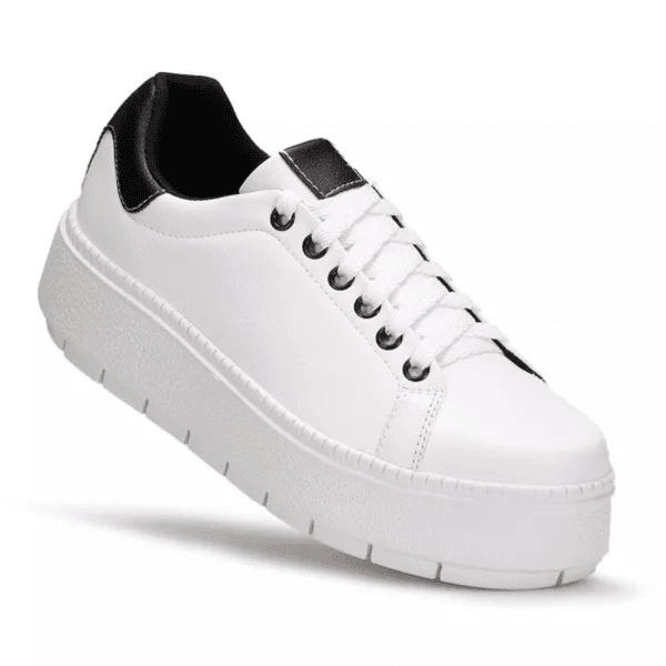 Tênis Feminino Solado Plataforma Branco e Preto KCShoes