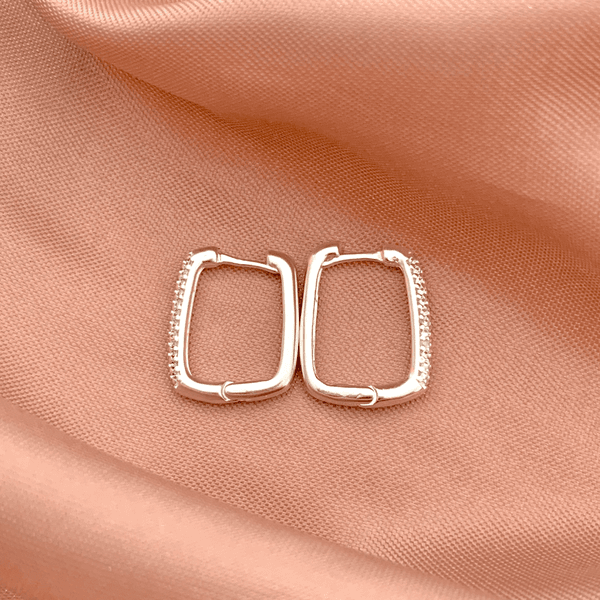 Argola Retangular G Três Fileiras Zirconia Prata 925