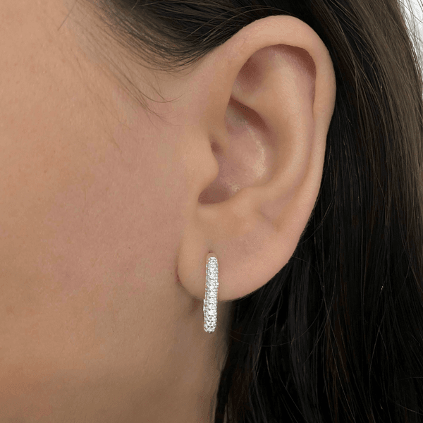 Argola Prata Legítima 925 Retangular G Três Fileiras Zirconia