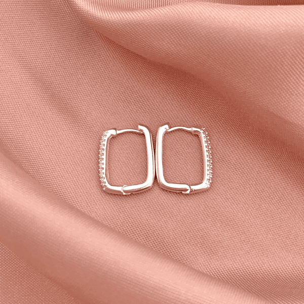 Argola Retangular M Três Fileiras Zirconia Prata 925