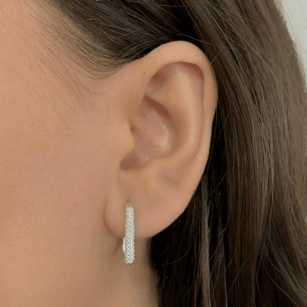 Argola Prata Legítima 925 Retangular M Três Fileiras Zirconia