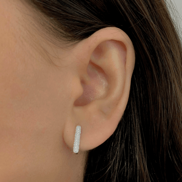 Argola Prata Legítima 925 Retangular P Três Fileiras Zirconia