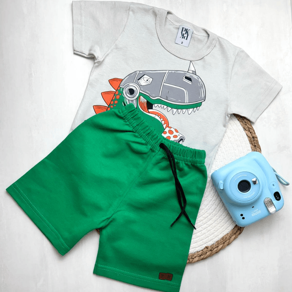 Conjunto Verão Cinza Claro Dinossauro