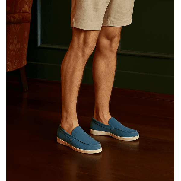 Loafer Masculino Couro Legítimo Minimalista Caribe Azul Céu Rota Shoes