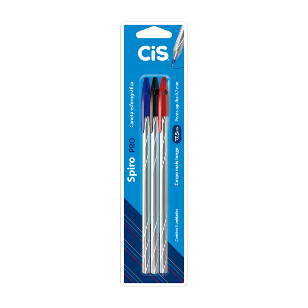 Caneta Esf Cis Spiro Pro Ponta 0,7MM Blister C/3 Cores