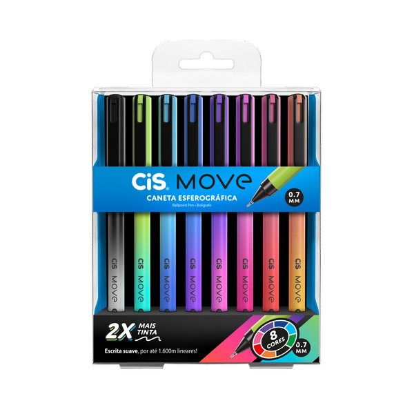 Caneta Esf. Cis Move Ponta 0,7MM Estojo C/8 Cores