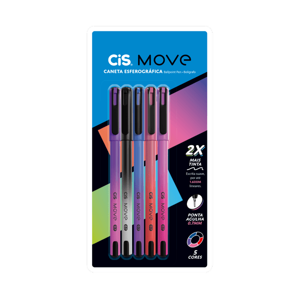 Caneta Esf. Cis Move Ponta 0,7MM BL C/5 Cores