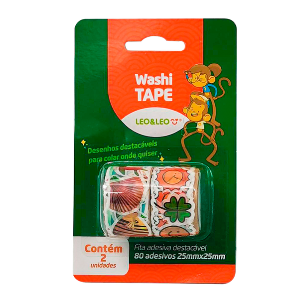 WASHI TAPE ADESIVOS SORTIDOS - 2 ROLOS C/80 ADESIVOS CADA - LEOARTE